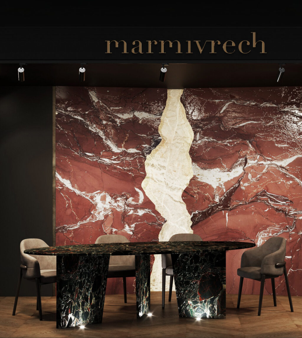 Marmi Vrech - il tavolo in Black Beauty al Monaco Yacht Show 2025